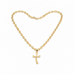 Collier Marina en Argent 925 Plaqué Or 24 carats avec Croix – 70 cm, Grain 8×10 mm | CM Silver Jewels