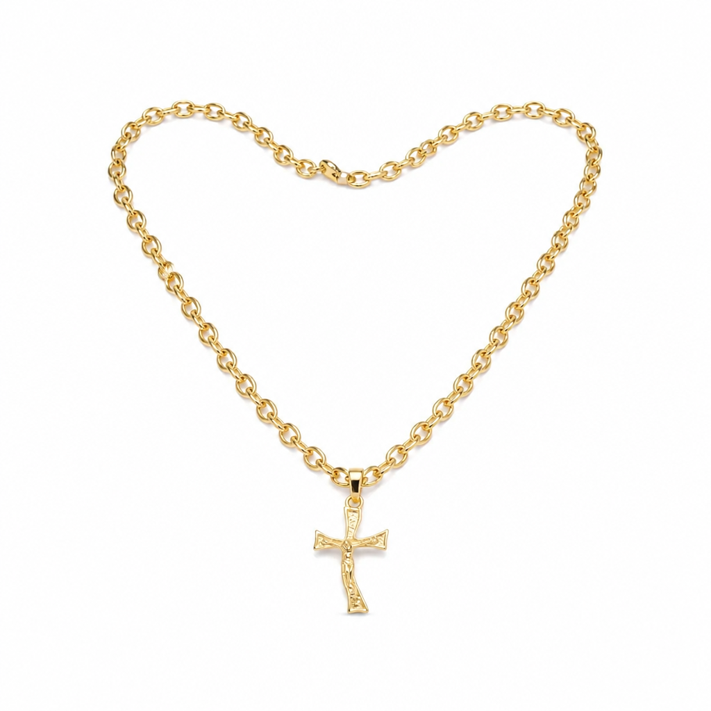 Collier Marina en Argent 925 Plaqué Or 24 carats avec Croix – 70 cm, Grain 8×10 mm | CM Silver Jewels