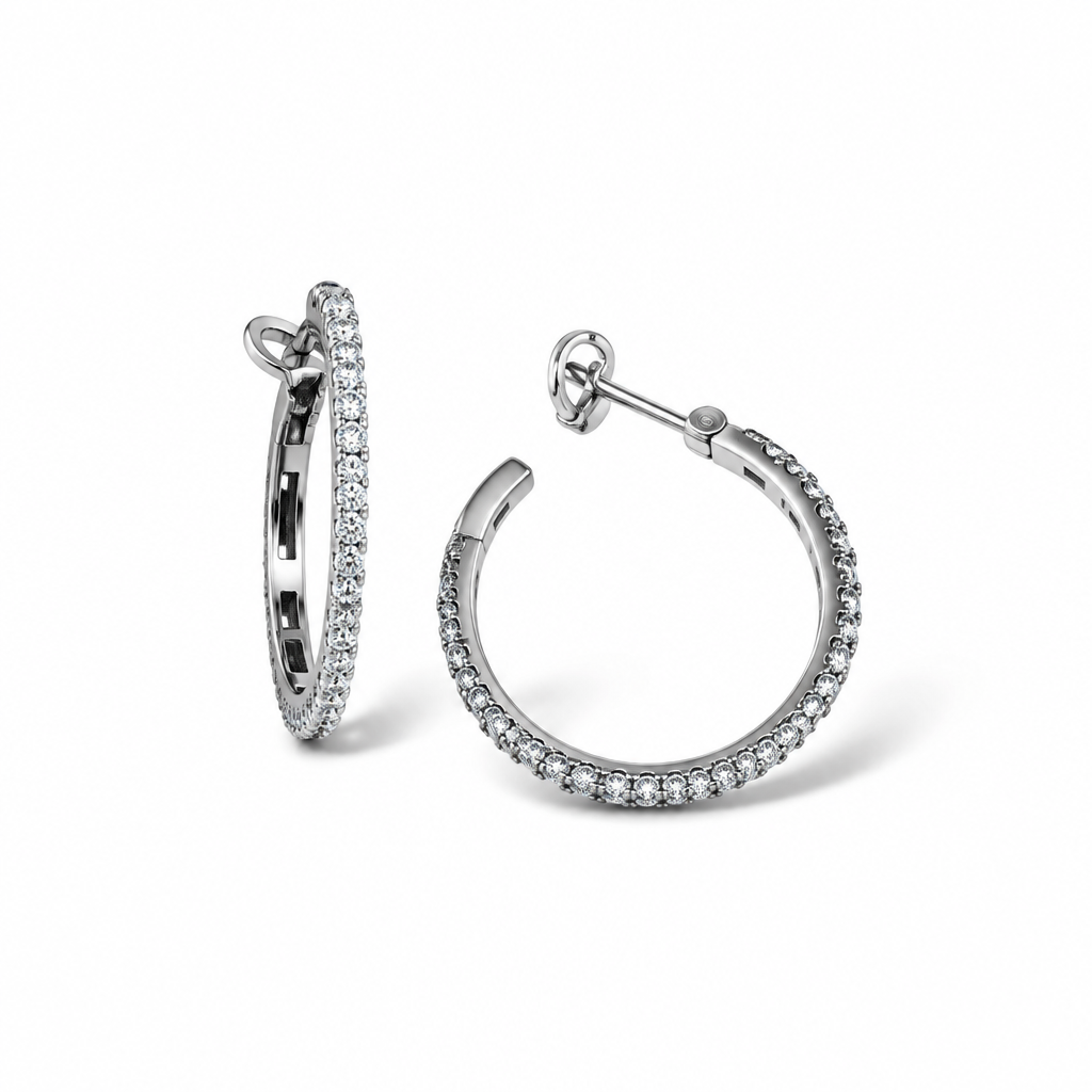 Orecchini a Cerchio in Argento 925 con Zirconi – 25 mm | CM Silver Jewels