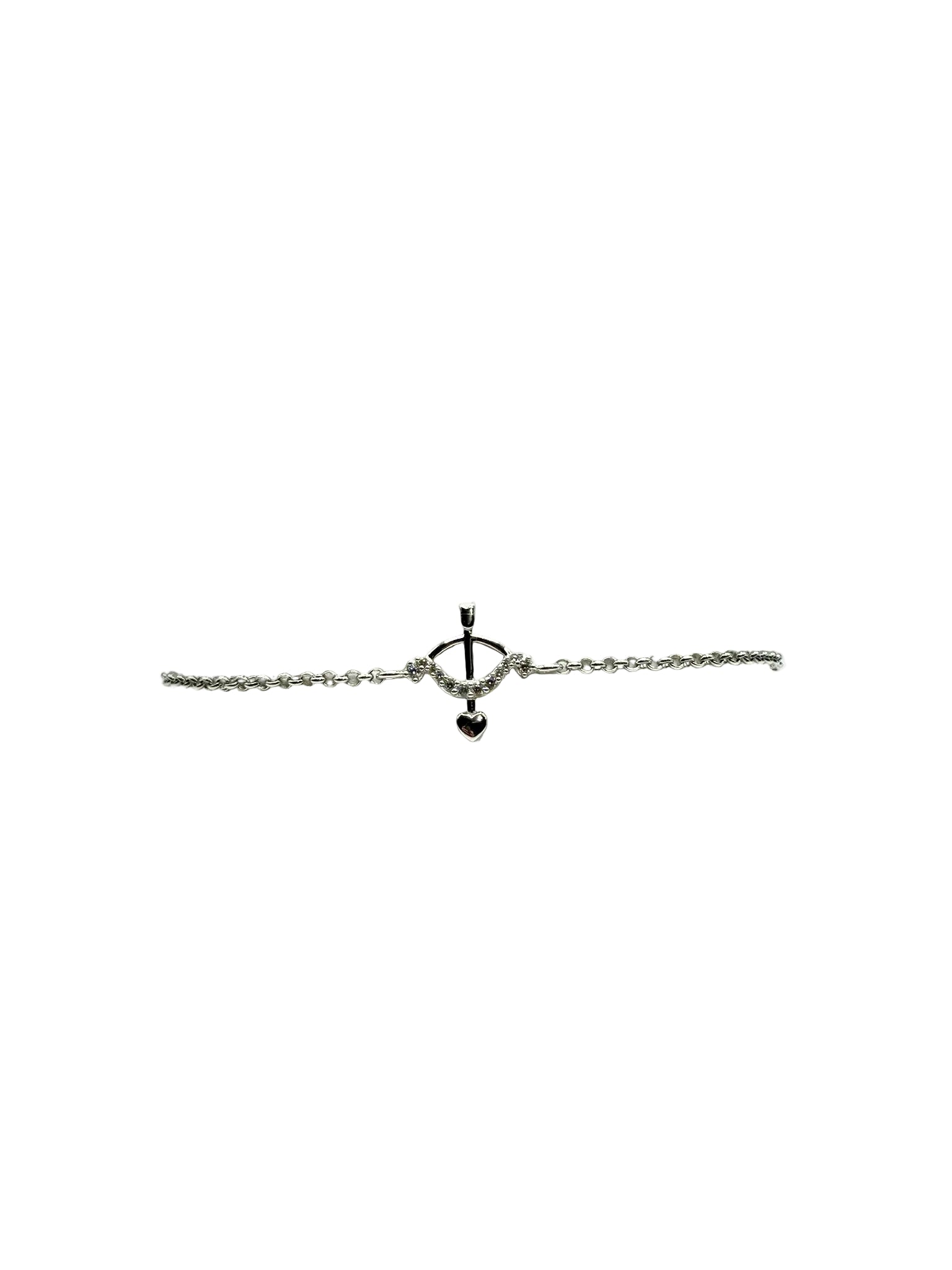 Bracciale in argento 925 con simbolo della pace e ciondolo cuore, stile elegante minimalista.