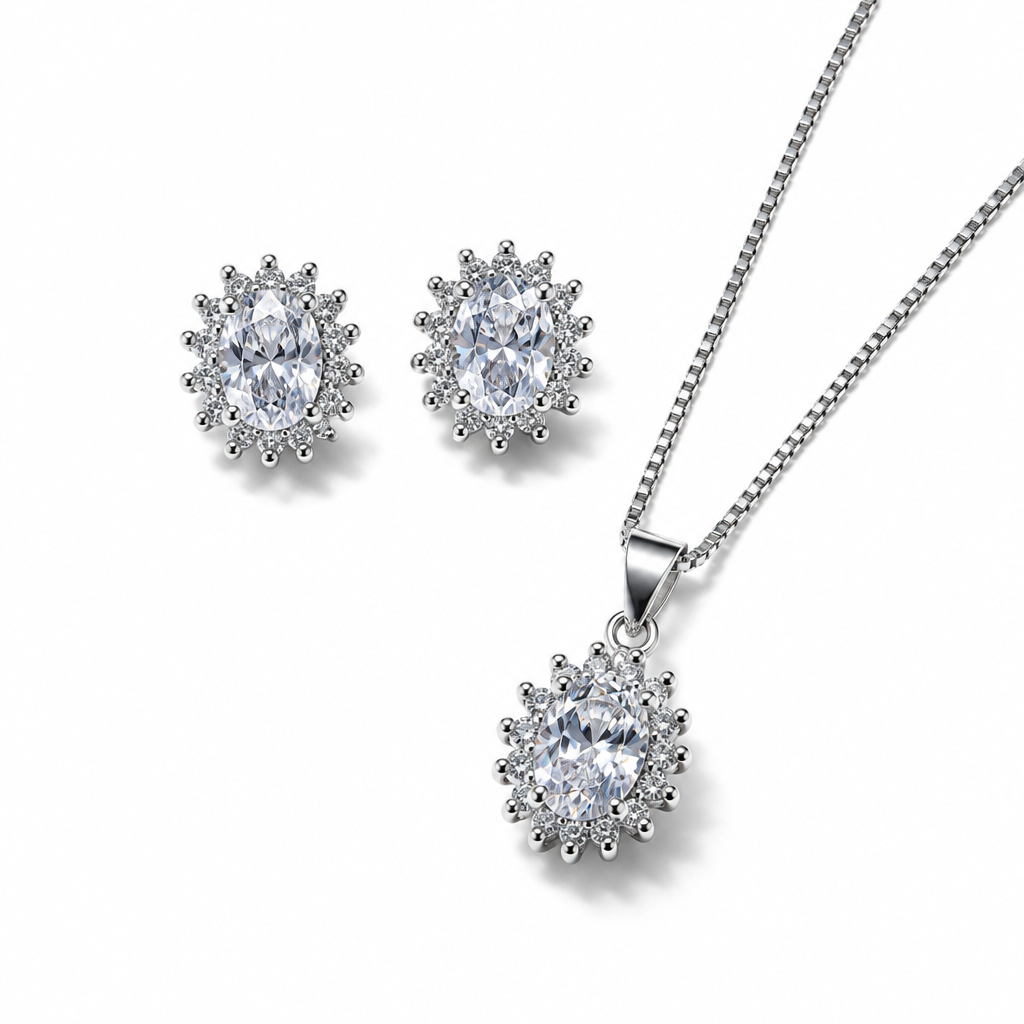 Oval queen-style necklace and earring set