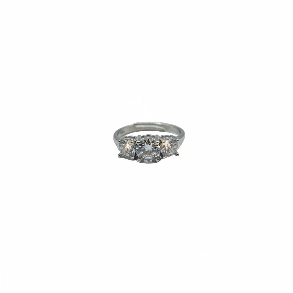 925 Silver Trilogy Ring with White Zircons – Adjustable Size | CM Silver Jewels