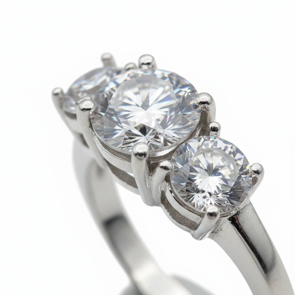 925 Silver Trilogy Ring with White Zircons – Adjustable Size | CM Silver Jewels