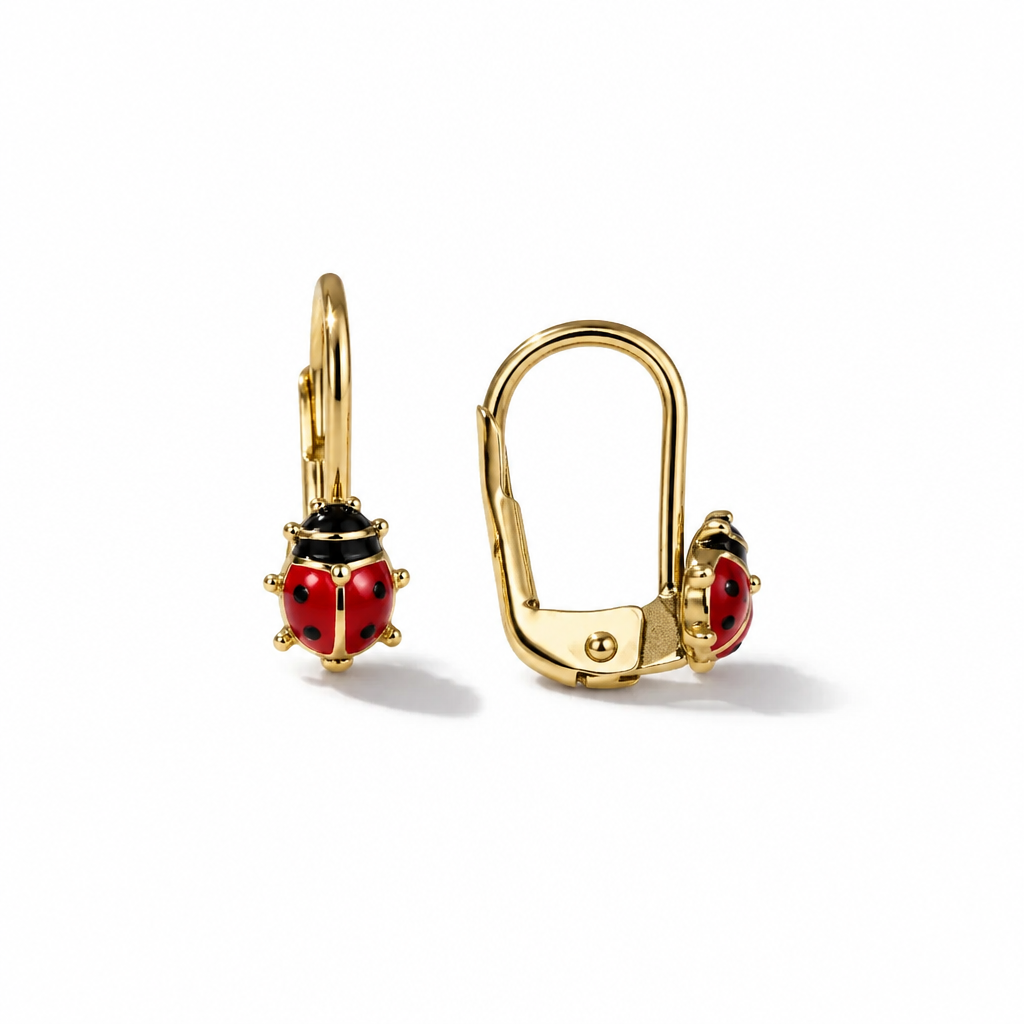 18 kt Yellow Gold Monachella Earrings with 15 mm Enameled Ladybug | CM Silver Jewels
