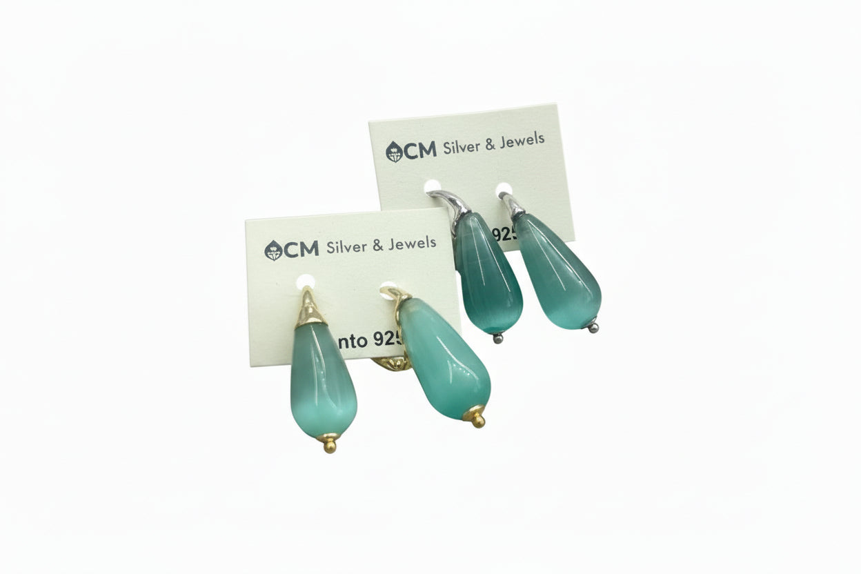 Orecchini Artigianali con Pietre Occhio di Gatto Verde e Argento 925