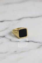 Anello Chevalier Uomo in Argento 925 Dorato con Pietra Naturale – 3 Colori, Misura Regolabile | CM Silver Jewels