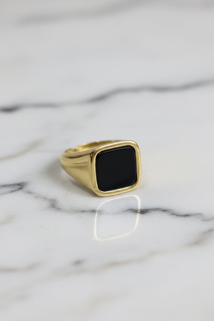 Anello Chevalier Uomo in Argento 925 Dorato con Pietra Naturale – 3 Colori, Misura Regolabile | CM Silver Jewels