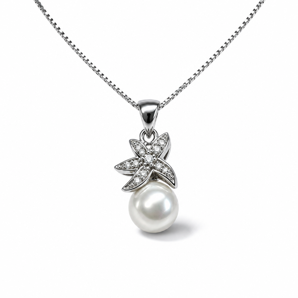 Collana in Argento 925 con Perla di Fiume e Stella Marina con Zirconi 45 cm | CM Silver Jewels