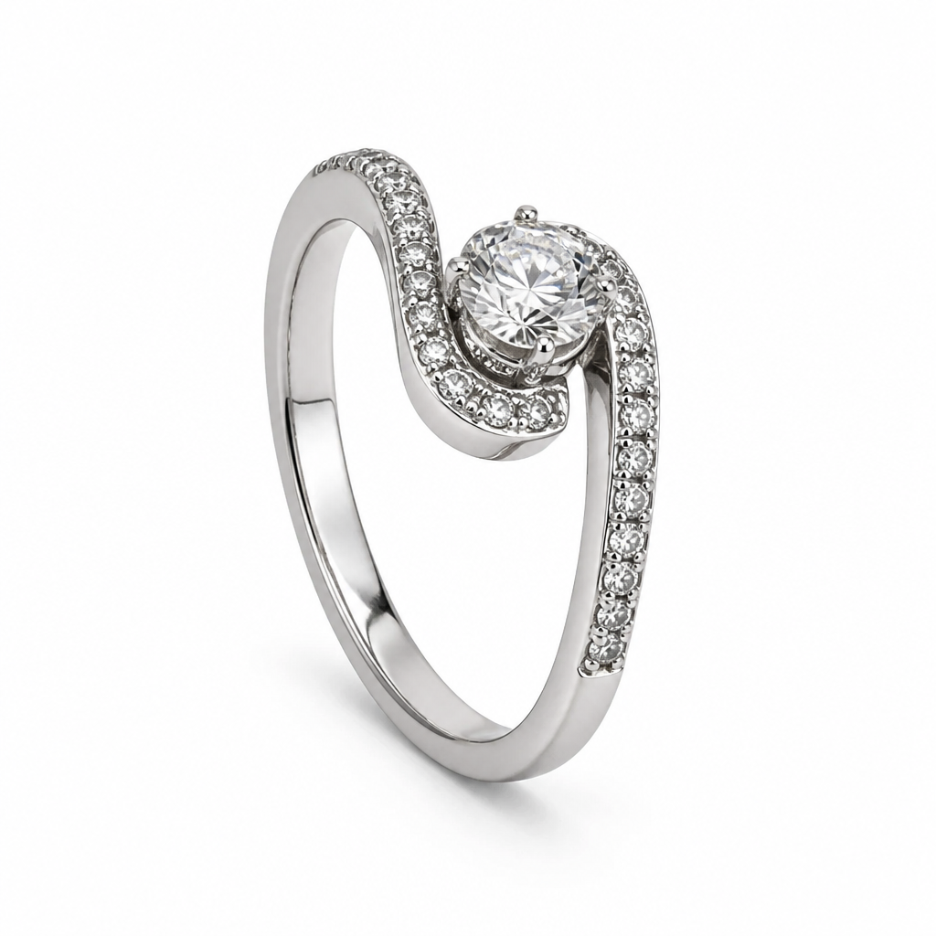 Anello Solitario Intrecciato in Oro 18 Carati con Zircone – Misura 16 | CM Silver Jewels