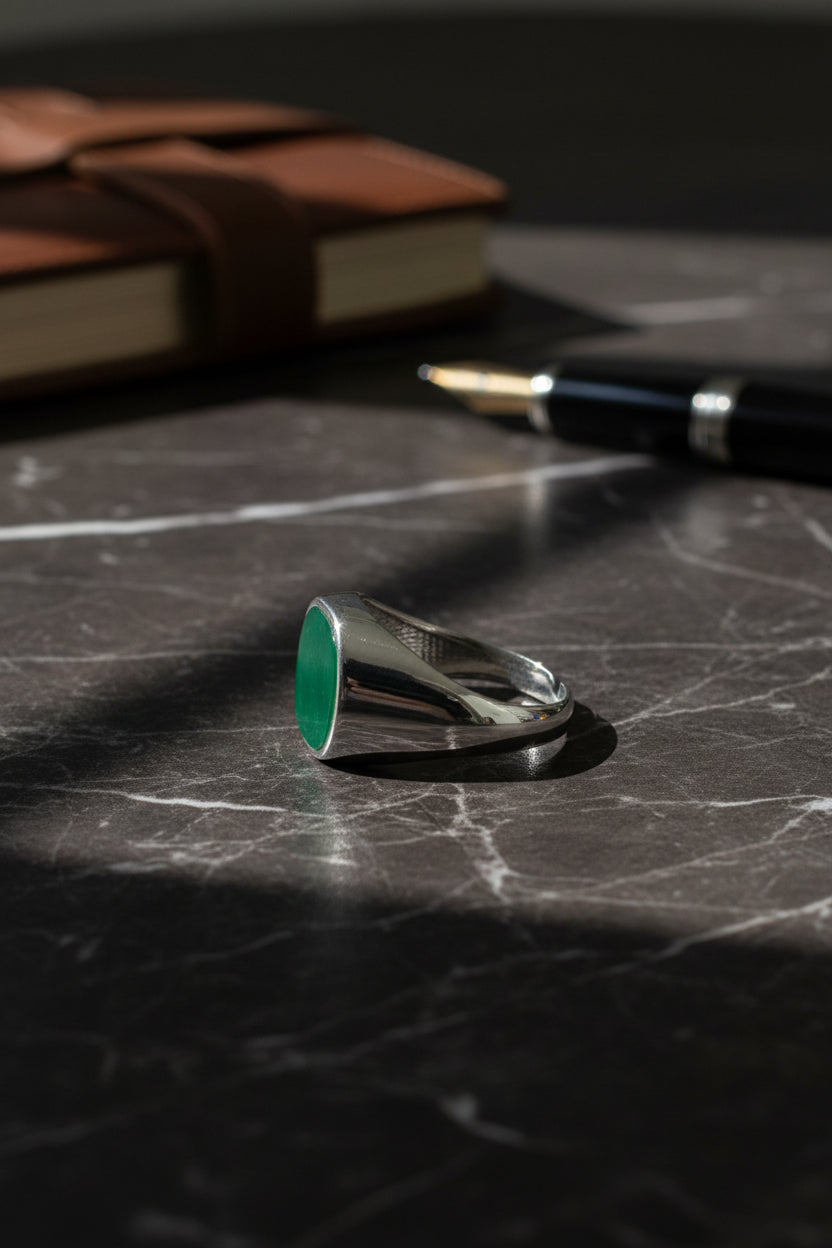 Anello Chevalier in Argento 925 con Pietra Naturale – 5 Colori, Misura Regolabile | CM Silver Jewels