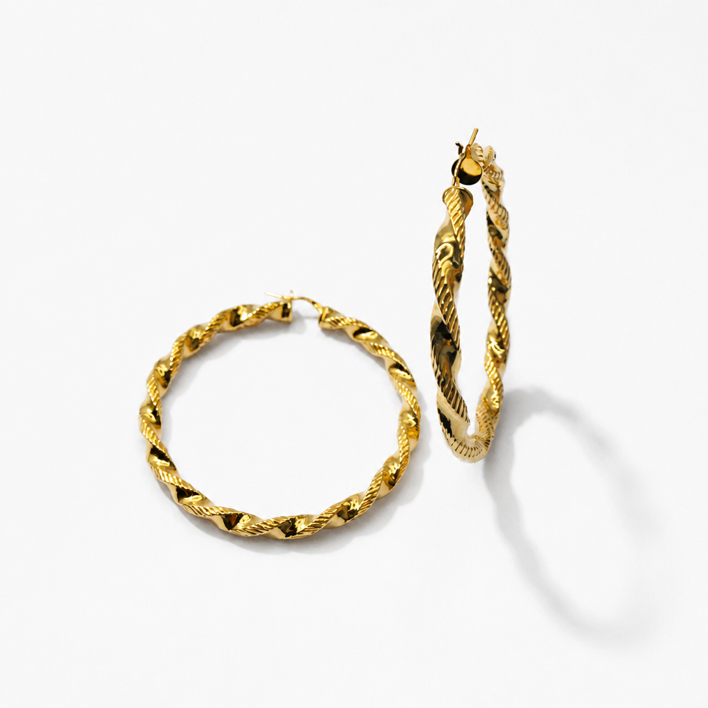 Orecchini Creola Tortile Maxi in Argento 925 Placcato Oro 24kt – 75 mm | CM Silver Jewels