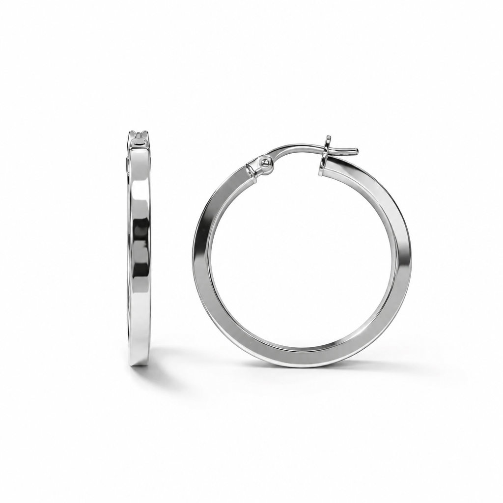 18 kt White Gold Smooth Hoop Earrings 25 × 2 mm | CM Silver Jewels