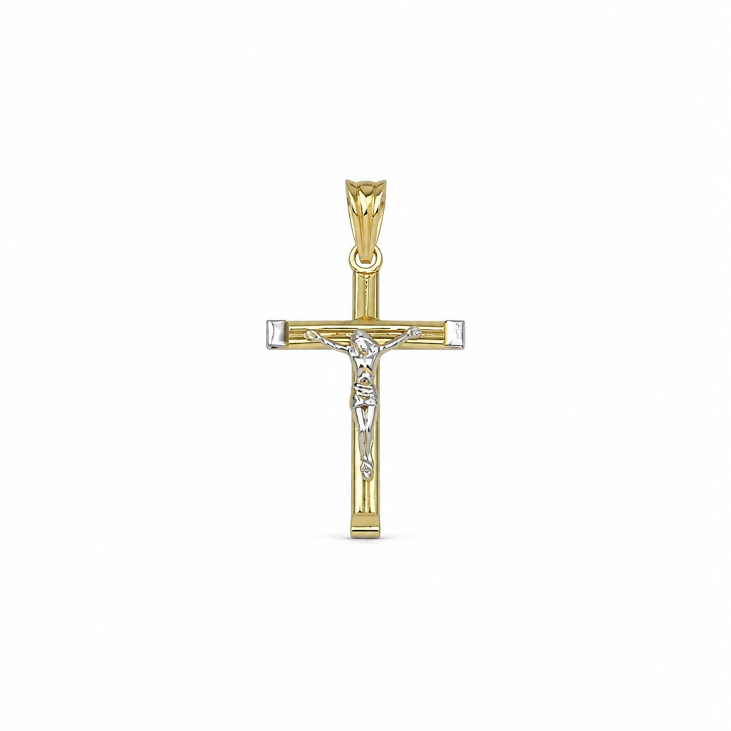 Croce con Cristo Bicolore in Oro 18kt – 35x17 mm | CM Silver Jewels