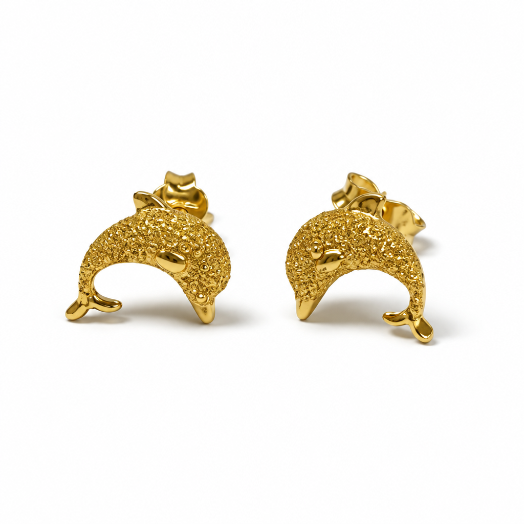 Orecchini a Lobo in Oro Giallo 18 kt Delfino 10 mm | CM Silver Jewels