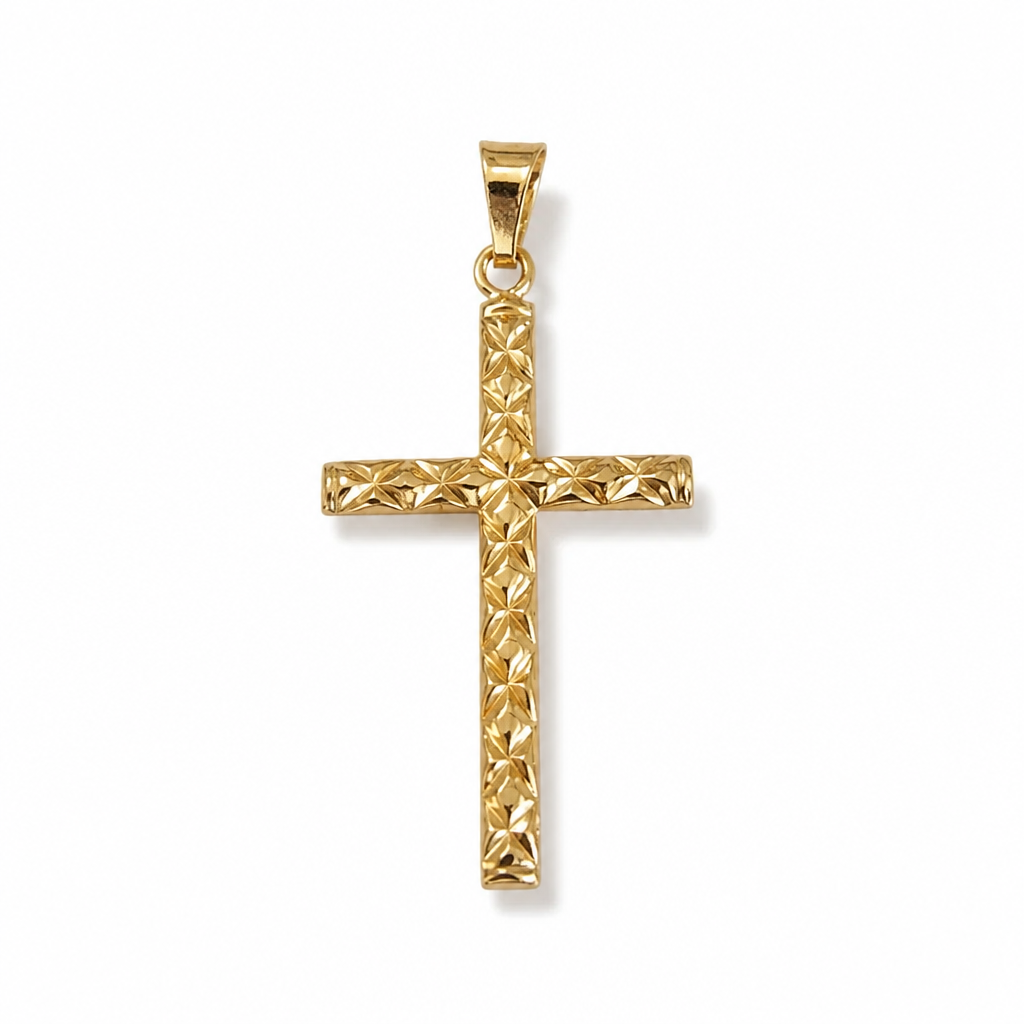Croce in Oro 18 Carati Lavorazione Diamantata – 4 cm | CM Silver Jewels