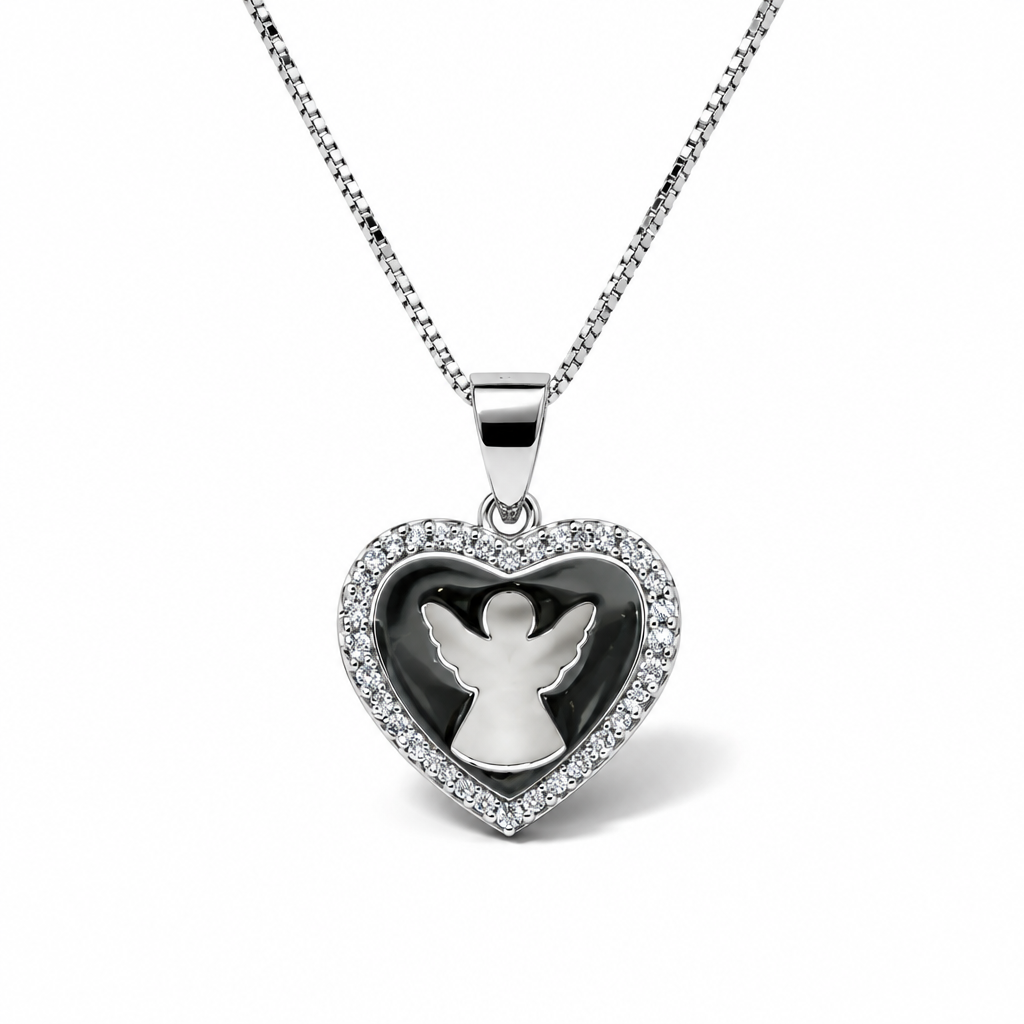 Collana in Argento 925 con Cuore e Angelo 20 × 20 mm, 45 cm | CM Silver Jewels