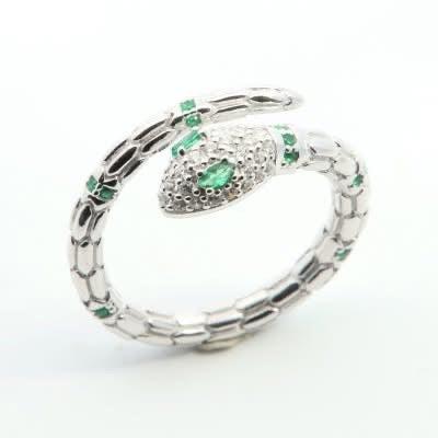 Anello Serpente in Argento 925 con Pietra Verde o Rossa – Regolabile Misura 10–20