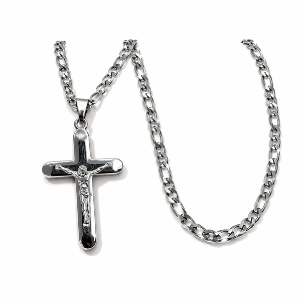 925 Sterling Silver Necklace with Crucifix and 55 cm Figaro Chain | CM Silver Jewels