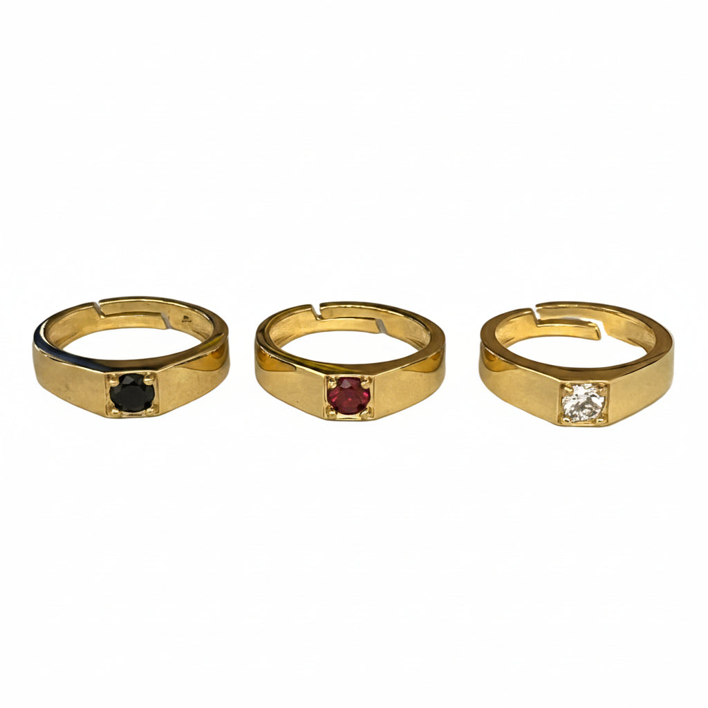 925 Sterling Silver Gold Plated Ring – White or Black Zircon