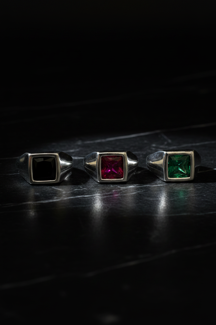 Anello Berlino Uomo in Argento 925 Regolabile – Verde, Rosso e Nero | CM Silver Jewels