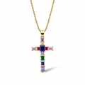 24 kt Gold-Plated 925 Silver Necklace with Cross and Colored Zircons – 45 cm | CM Silver Jewels