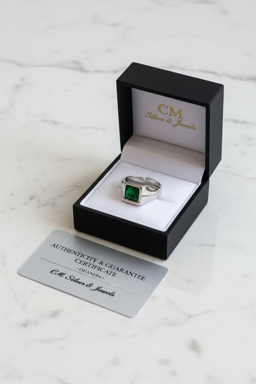 Anello Berlino Uomo in Argento 925 Regolabile – Verde, Rosso e Nero | CM Silver Jewels