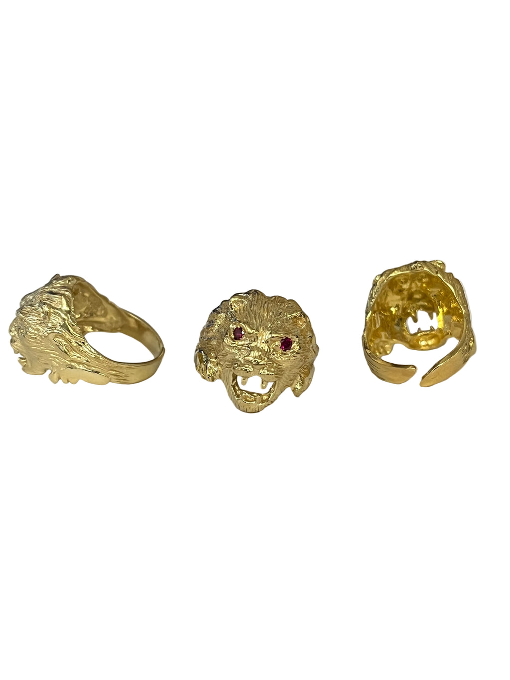 Lion Head Ring – 925 Sterling Silver Yellow Gold Plated | White or Red Eyes | Adjustable Size