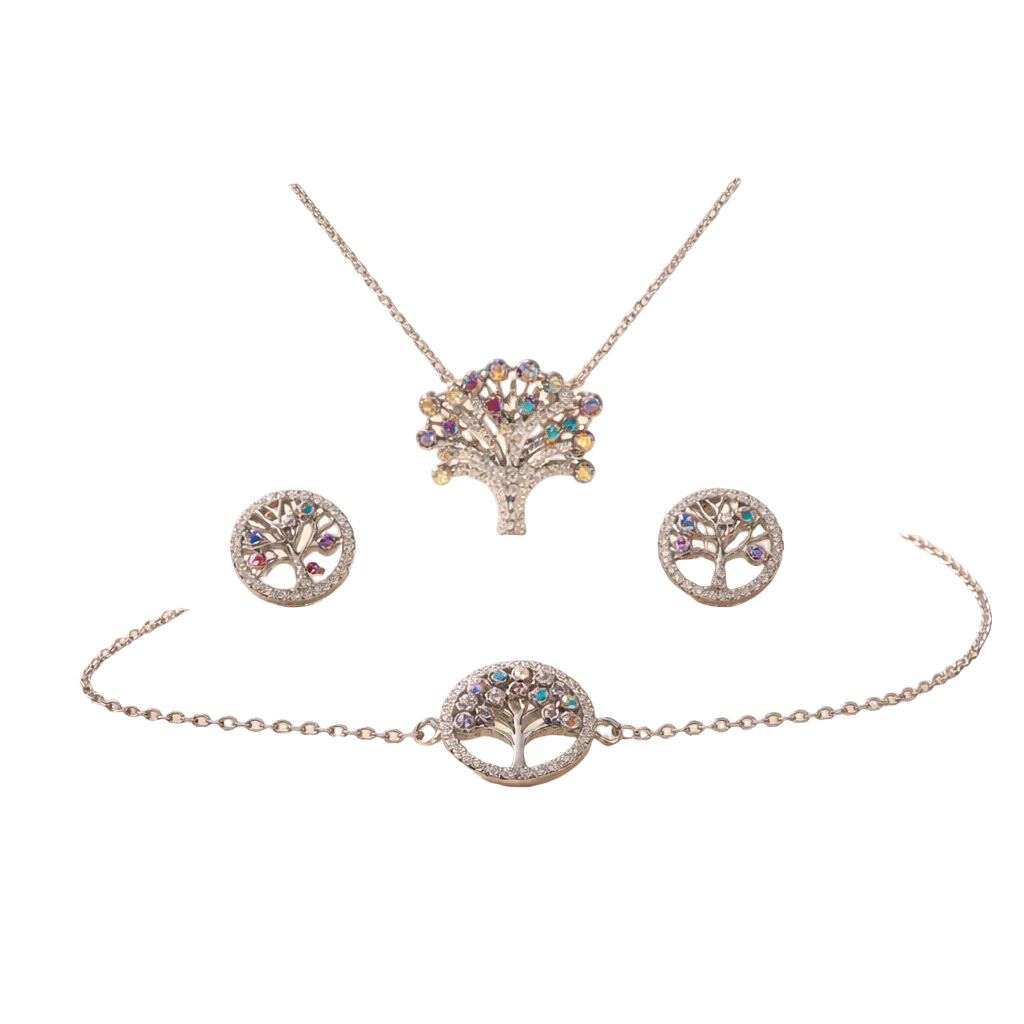 Ensemble de bijoux Arbre de Vie en argent 925 – Collier, bracelet et boucles d'oreilles hypoallergéniques sans nickel
