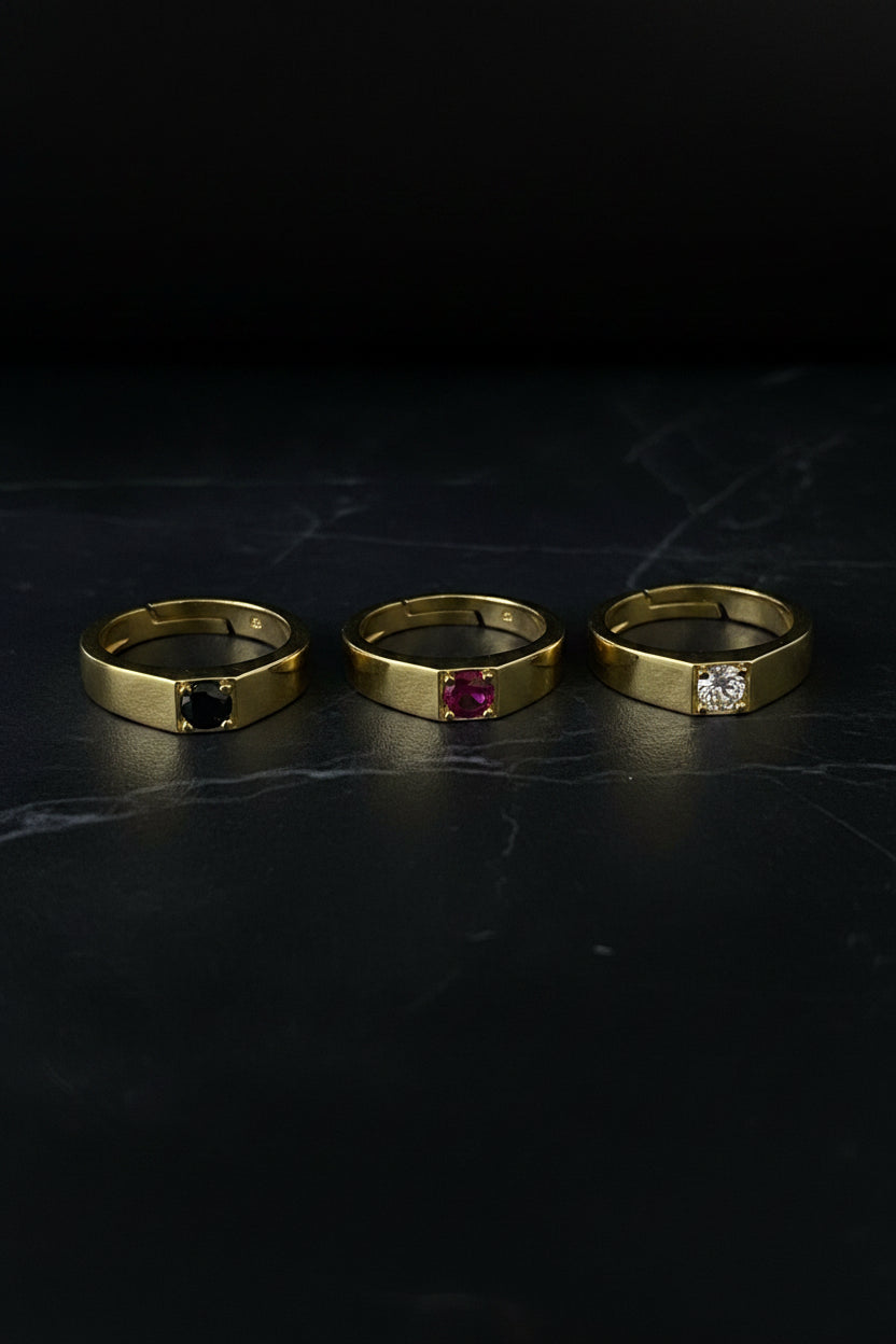 925 Sterling Silver Gold Plated Ring – White or Black Zircon