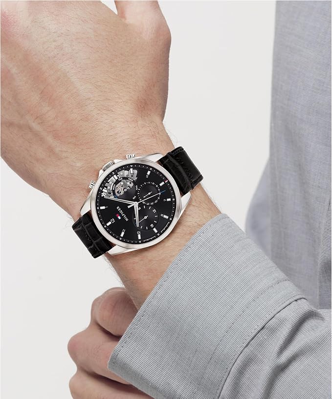 Orologio Uomo Tommy Hilfiger Acciaio Cinturino in Pelle Nera 43,5mm | CM Silver Jewels