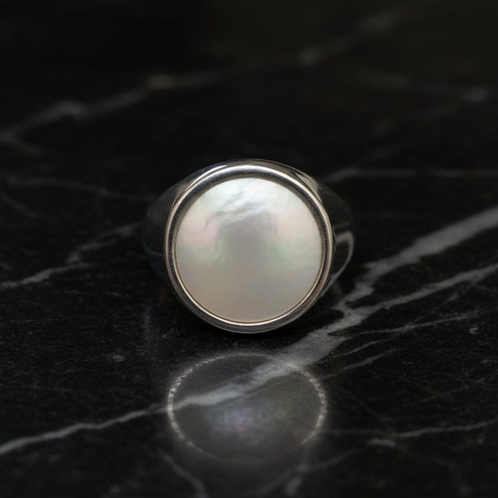 Anello Chevalier in Argento 925 con Pietra Naturale – 5 Colori, Misura Regolabile | CM Silver Jewels