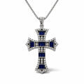 Collana in Argento 925 con Croce e Zirconi Bianchi e Blu – 45 cm | CM Silver Jewels