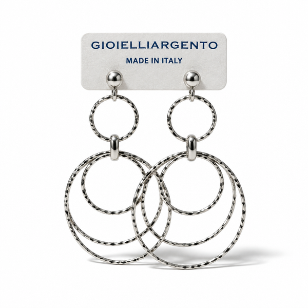 Orecchini a Chiodo in Argento 925 con Cerchi Multipli – 50 mm | CM Silver Jewels