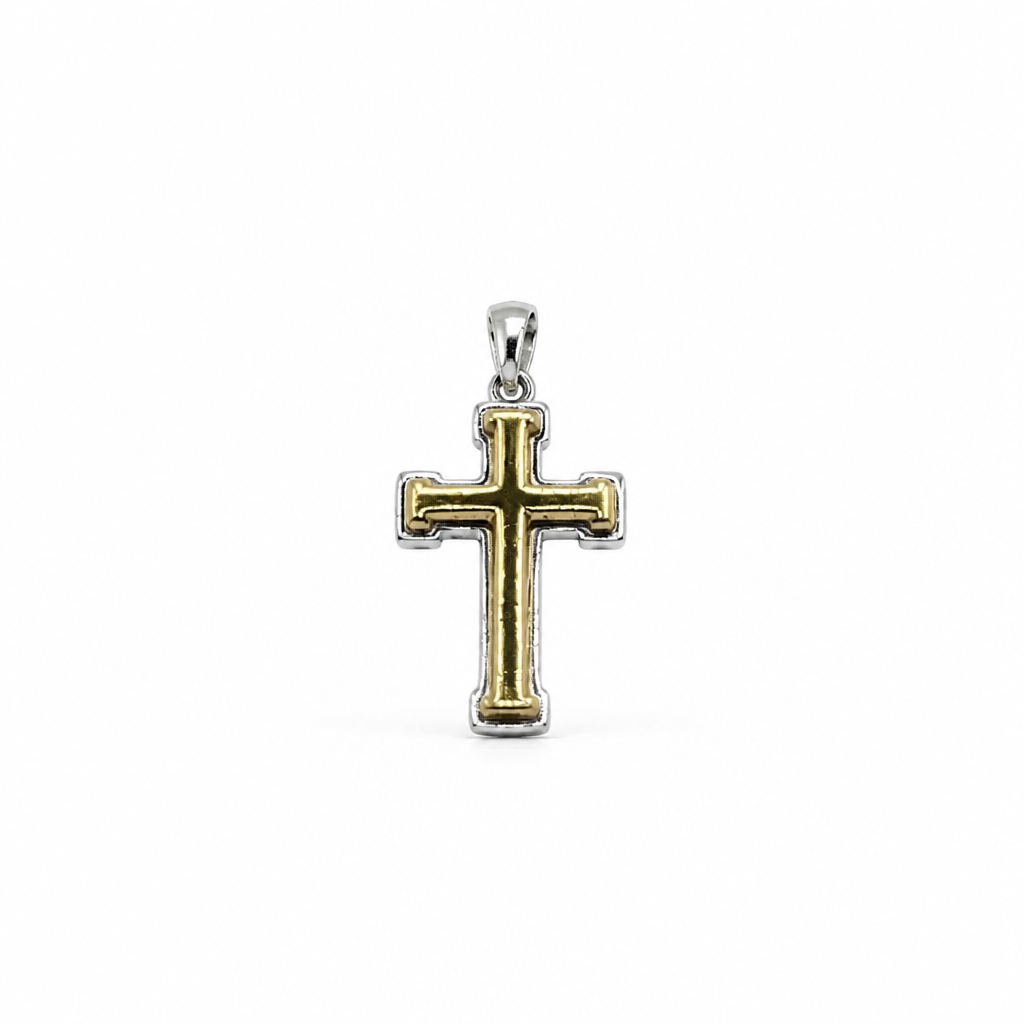 Crocetta in Argento 925 Bicolore con Finitura Dorata – 13×20 mm | CM Silver Jewels