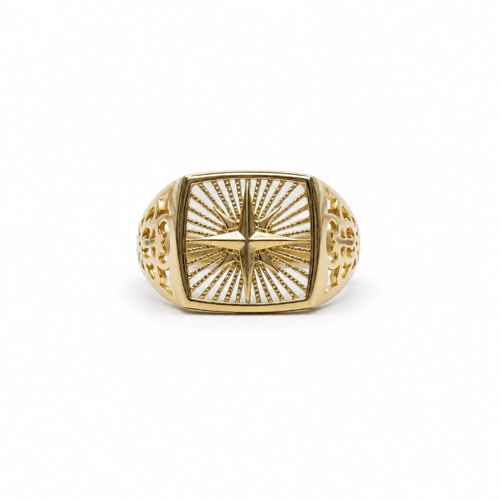 Anello Uomo in Oro 18 Carati 750 con Rosa dei Venti – Misura 25 | CM Silver Jewels