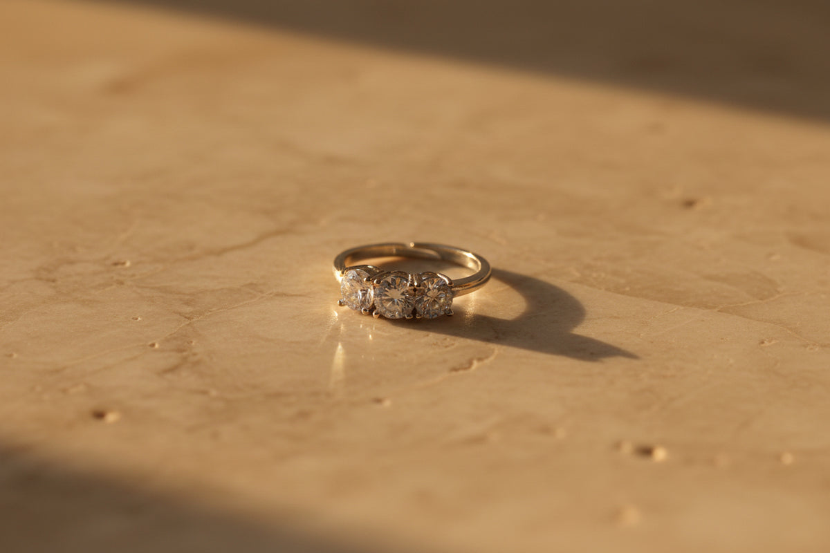 925 Silver Trilogy Ring with White Zircons – Adjustable Size | CM Silver Jewels