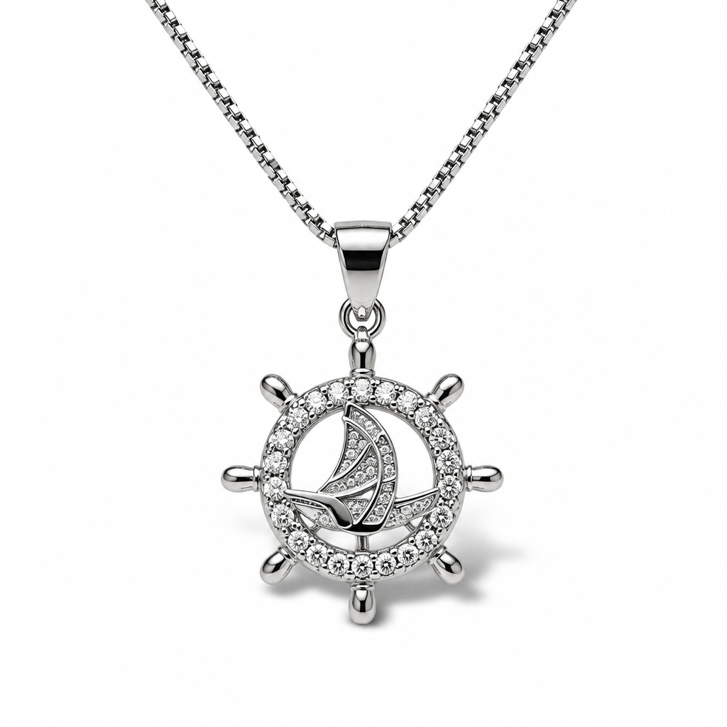 Collana in Argento 925 con Ciondolo Timone e Barca a Vela – 45 cm | CM Silver Jewels