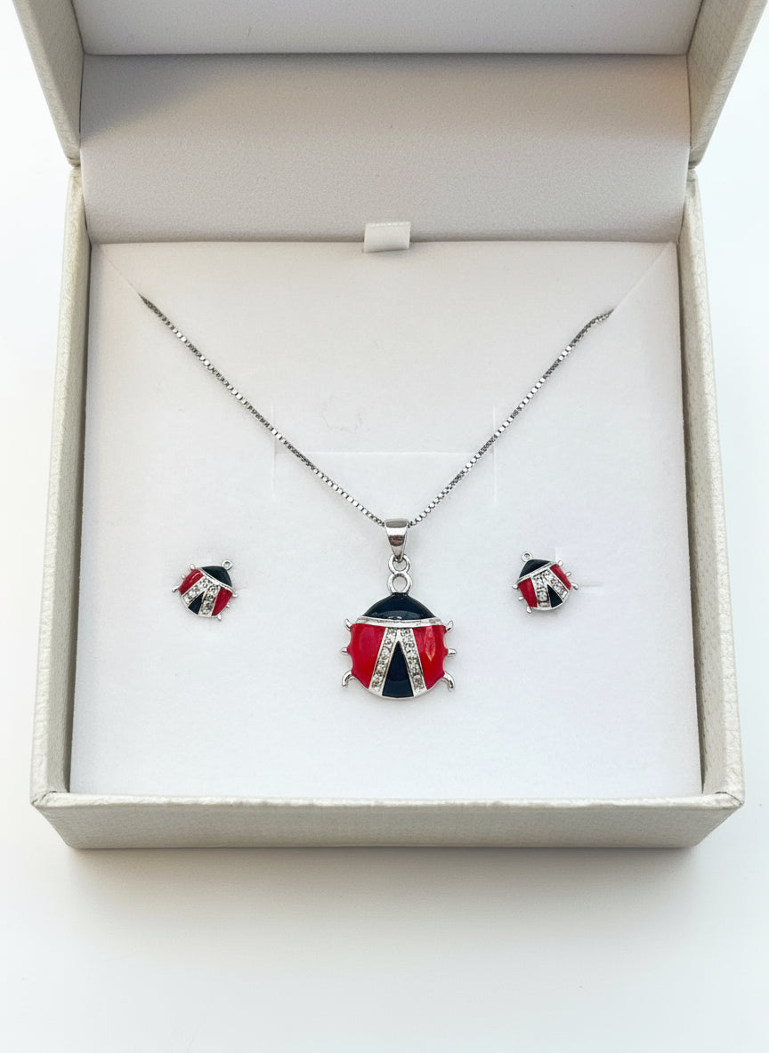 Set Bambina Coccinella in Argento 925 – Collana e Orecchini - Gioielleria CM SILVER & JEWELS