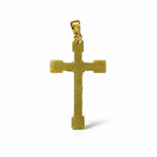 Retro della croce in oro 18 carati da 42×22 mm, con superficie dorata, bracci lineari e terminali squadrati
