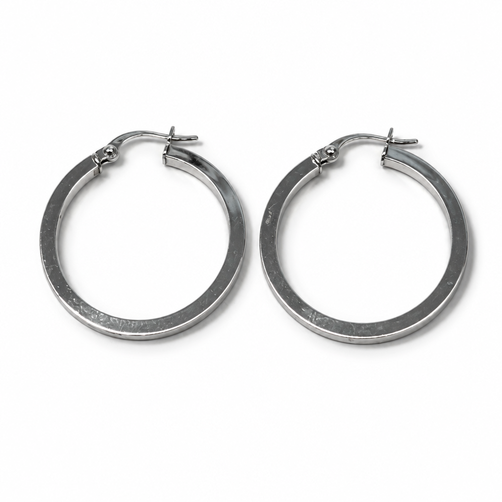 18 kt White Gold Smooth Hoop Earrings 25 × 2 mm | CM Silver Jewels