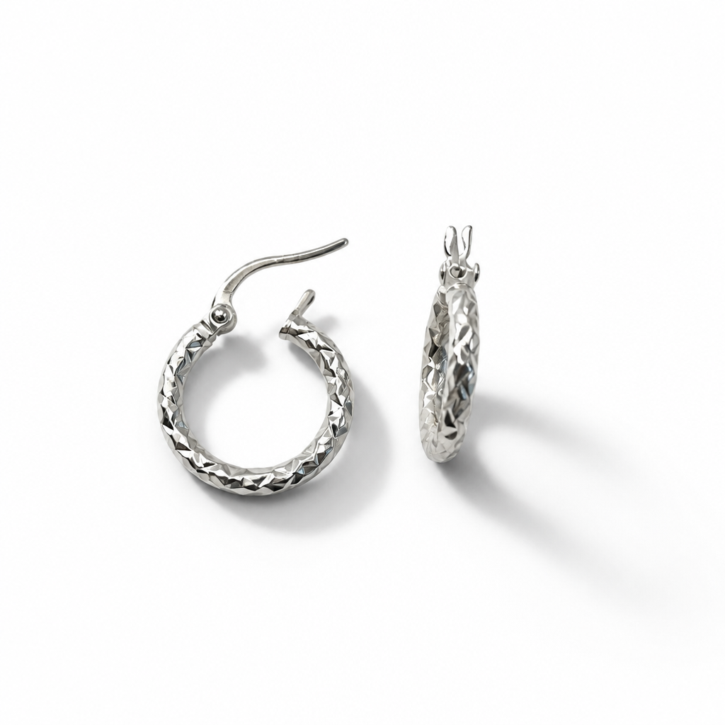 18k White Gold Diamond Hoop Earrings – 15mm | CM Silver Jewels