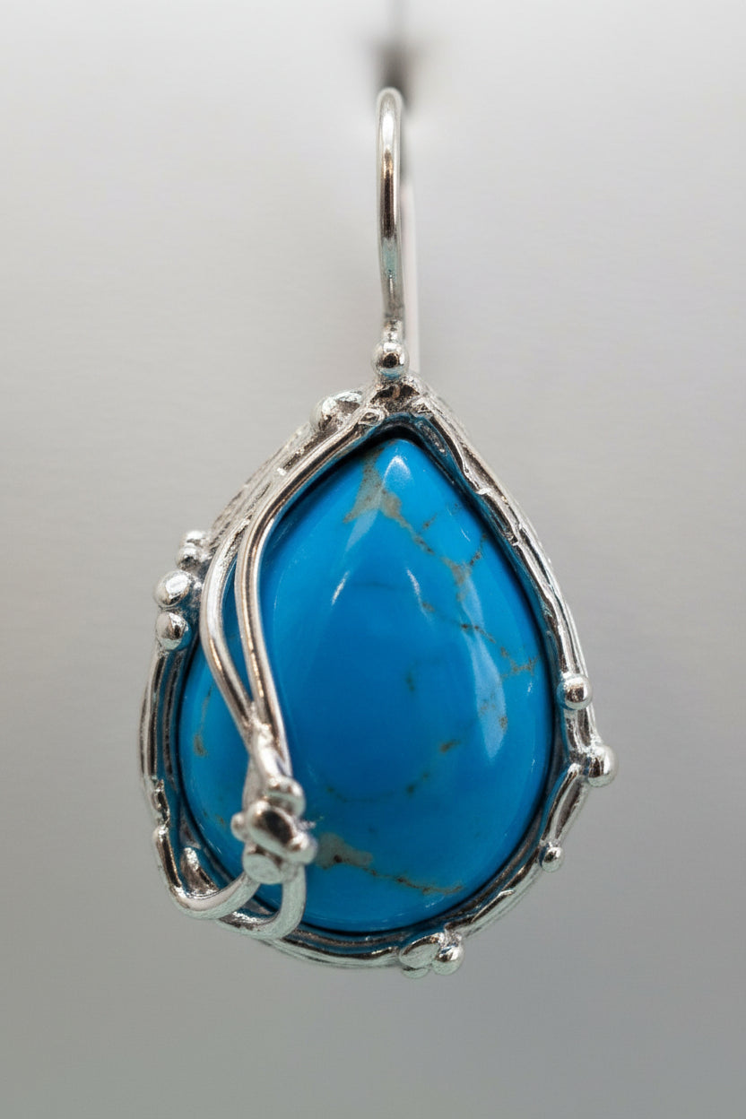 Parure in Argento 925 con Turchese Azzurro e Zirconi – Collana + Orecchini | CM Silver Jewels