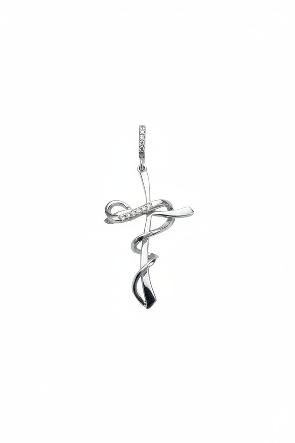 Ciondolo Croce in Oro Bianco 18k con Zirconi – Lavorazione Intrecciata | CM Silver Jewels