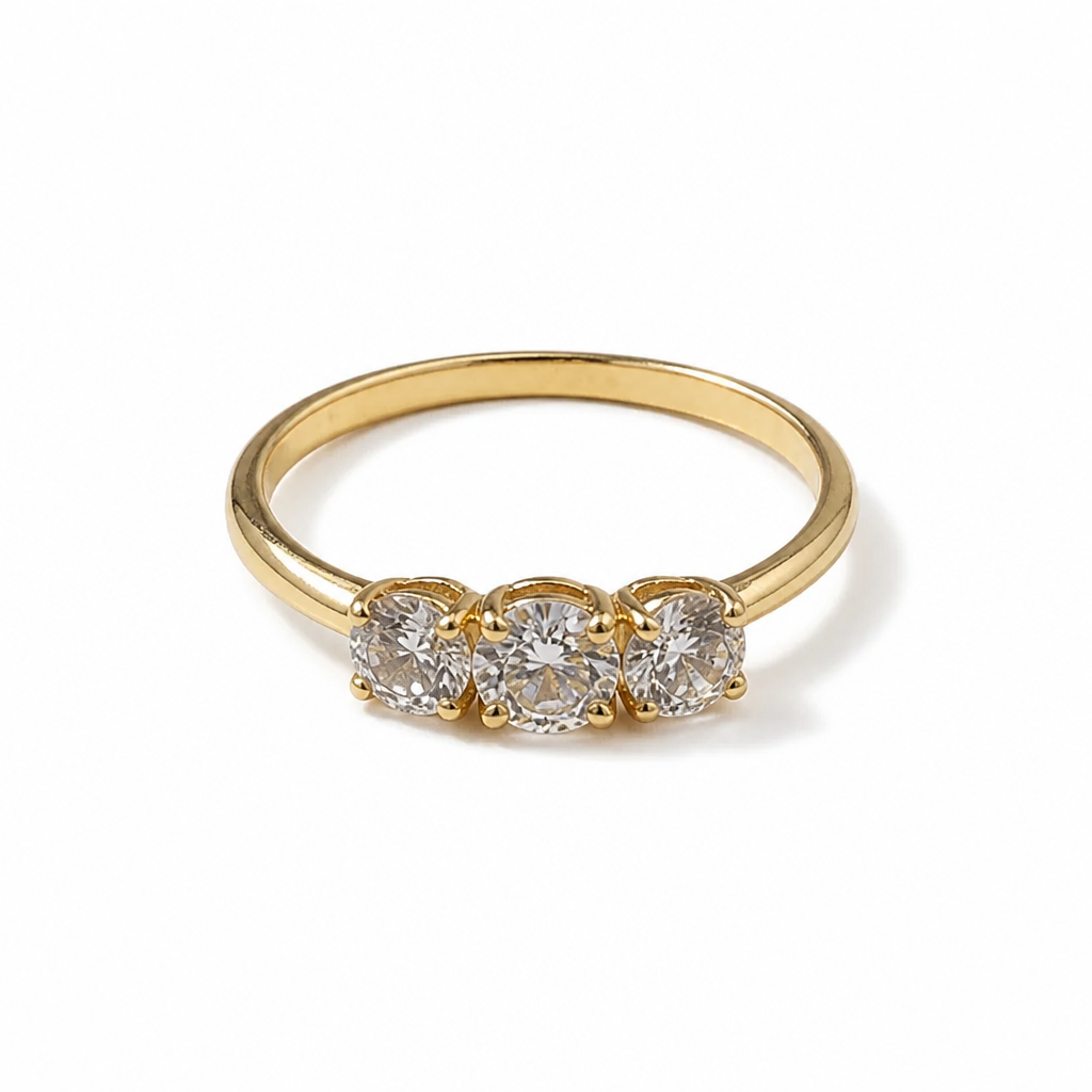 Anello Trilogy in Oro Giallo 18 Carati con Zirconi – Misura 14 | CM Silver Jewels