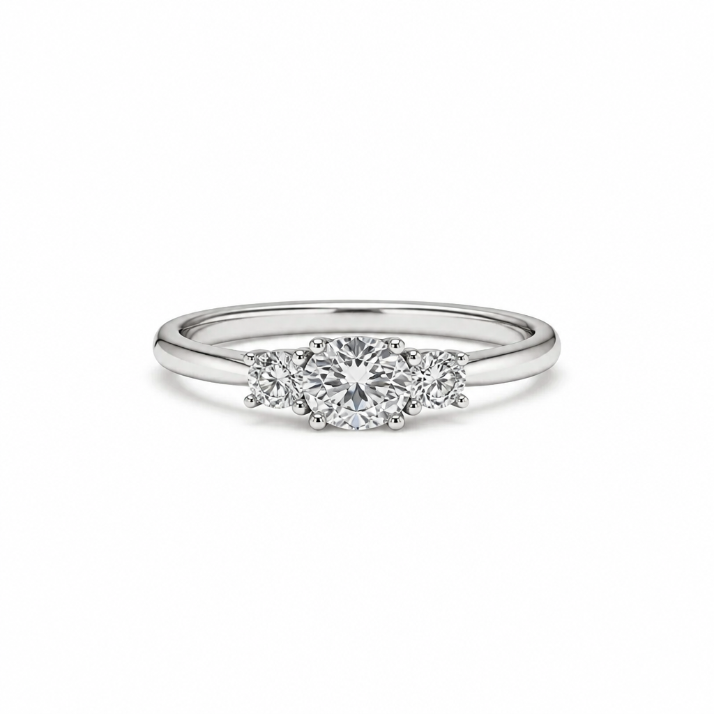 Bague trilogie en or blanc 18 carats avec trois diamants – Taille 14 | CM Silver Jewels