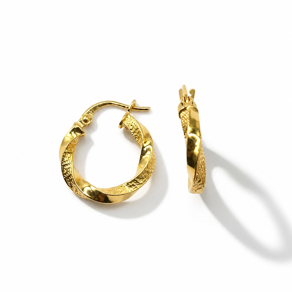 Orecchini a Cerchio in Oro 18k con Texture Cesellata – 15mm | CM Silver Jewels
