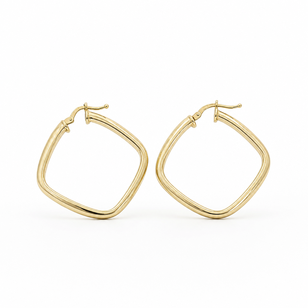 Orecchini a Cerchio Quadrato in Oro 18 Carati – 30 mm, Spessore 4 mm | CM Silver Jewels