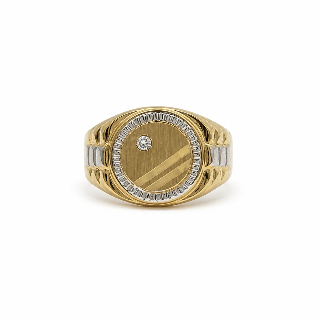 Anello Sigillo Tondo Uomo in Oro 18k Bicolore con Diamante – Misura 26 | CM Silver Jewels