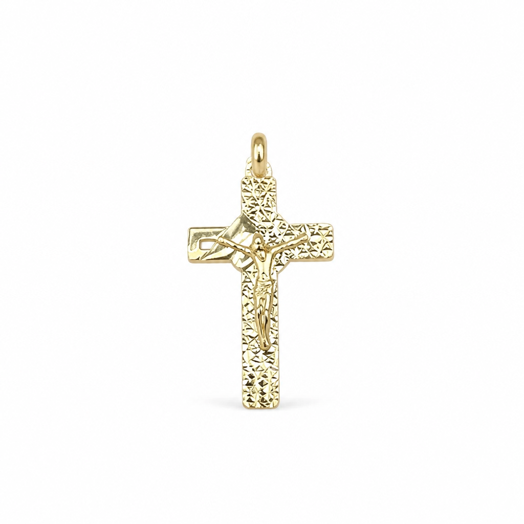 Crocifisso in Oro 18kt Giallo Diamantato con Cristo – 45×20mm | CM Silver Jewels