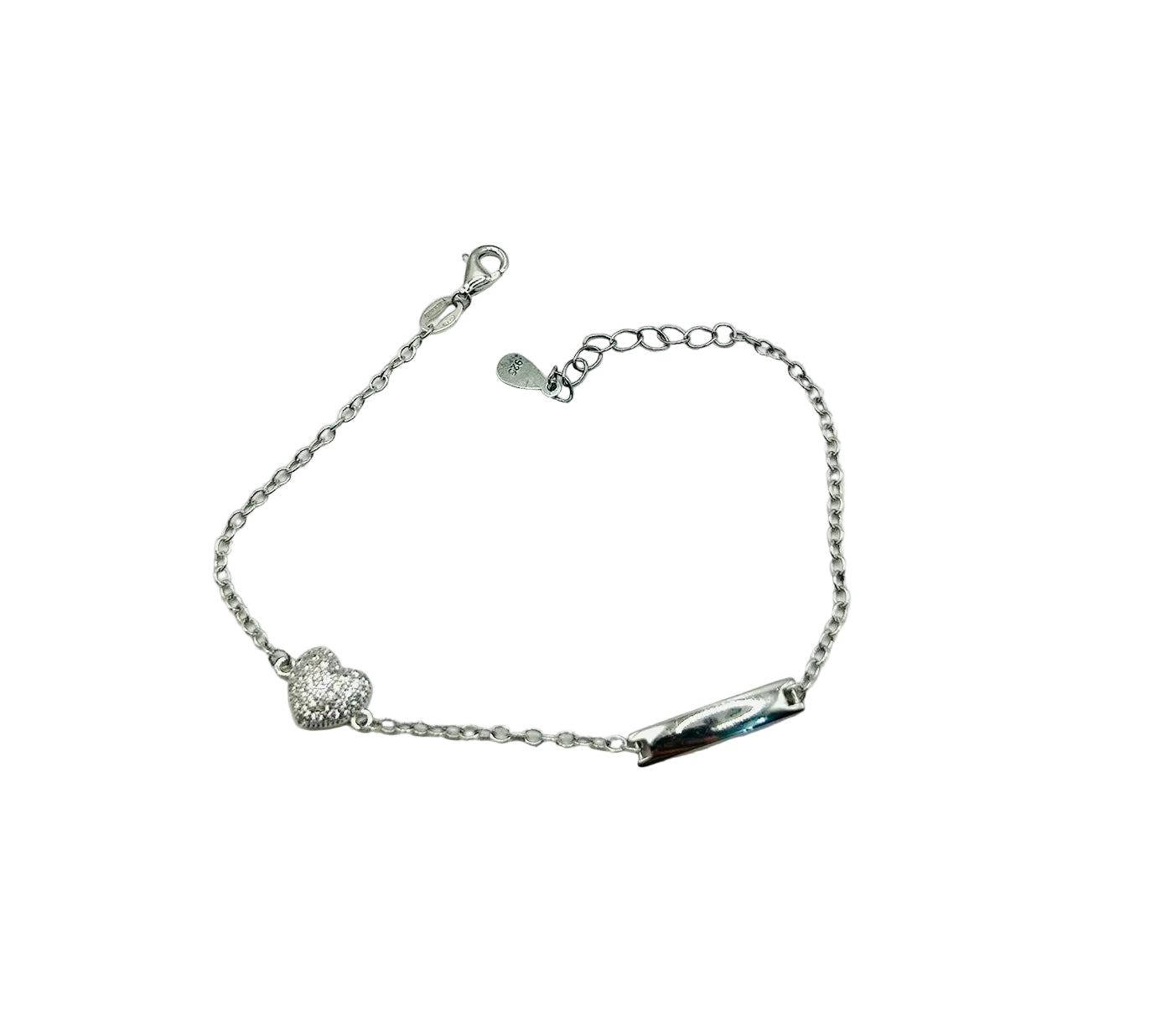 925 Silver Girls' Bracelet with Heart and Tag - 16 cm (with 3 cm extension) - Elegance and Sweetness at an Unmissable Price